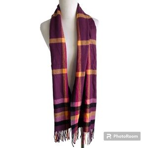 D&Y DAVID AND YOUNG PURPLE BLACK PLAID SKINNY SCARF WRAP SOFT ACRYLIC